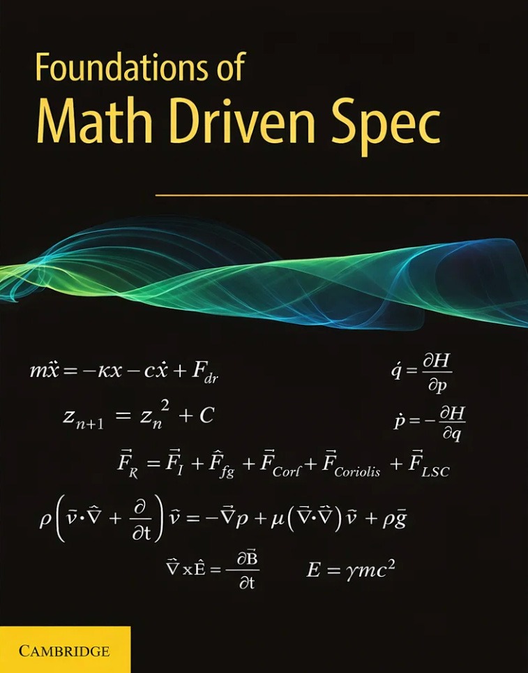 Foundations of Math Driven Spec — book cover with physics equations